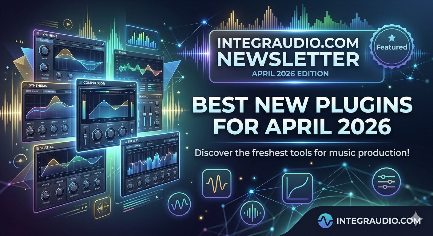 Integraudio Newsletter April 2026, Best New Plugins for April 2026, Audio VST Plugins, Kontakt Libraries, Production Tips, Sound Design, Audio Books, Mixing & Mastering Tricks