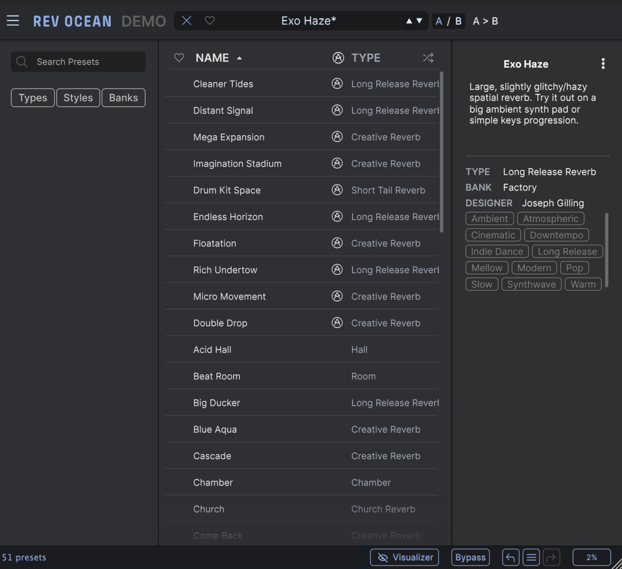 Arturia REV OCEAN Presets