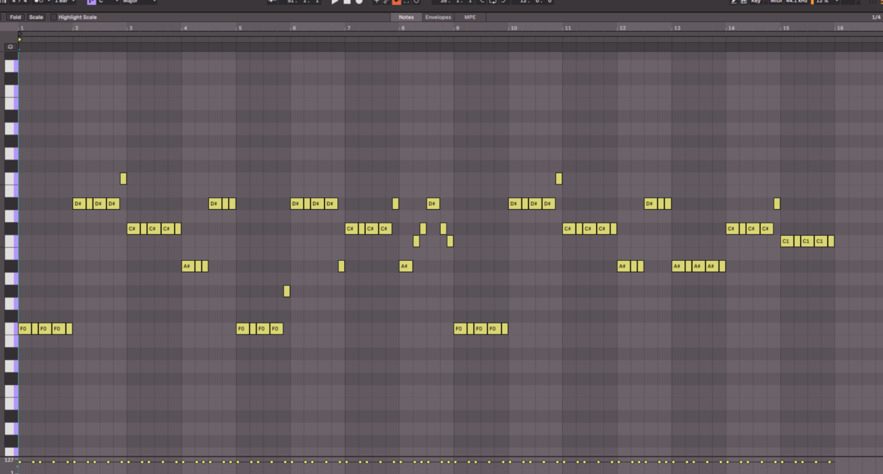 Sub bass MIDI pattern for drum and bass drop