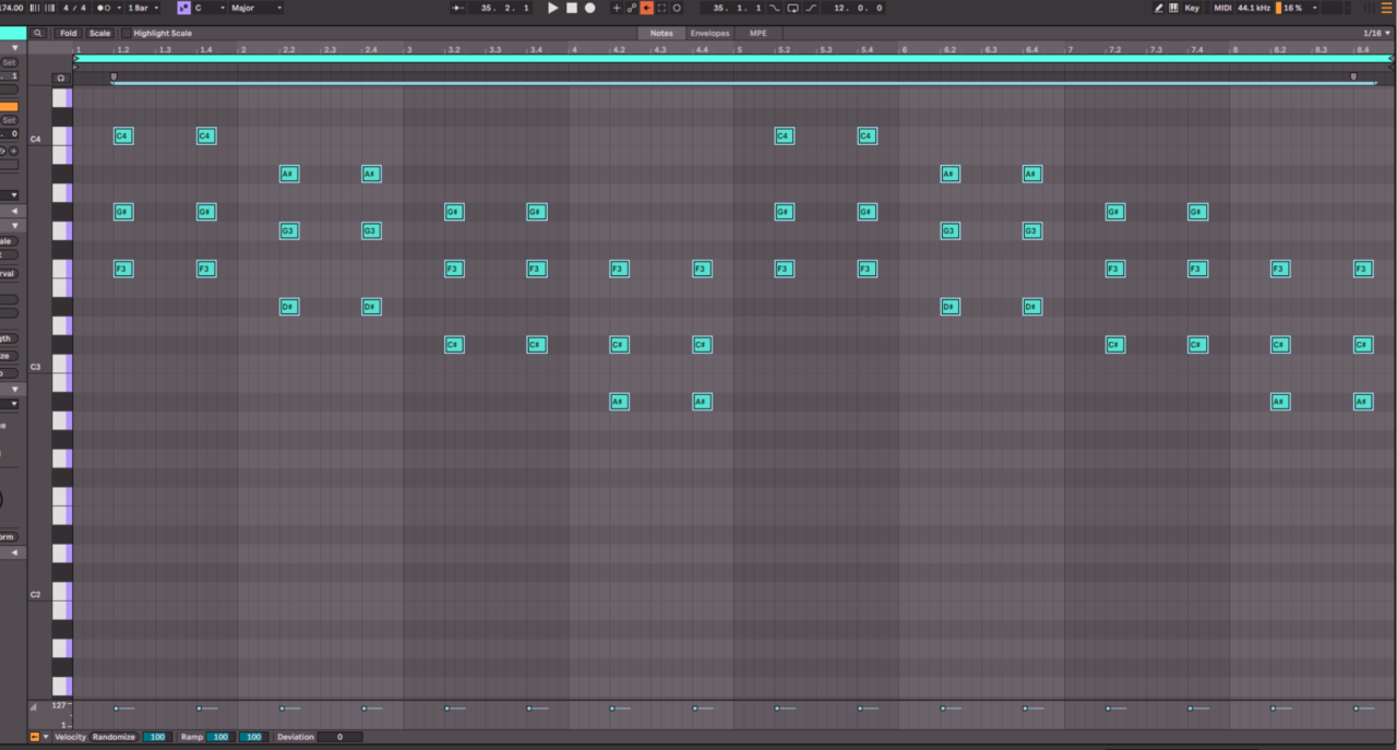 Lead trumpet melody line following the bassline