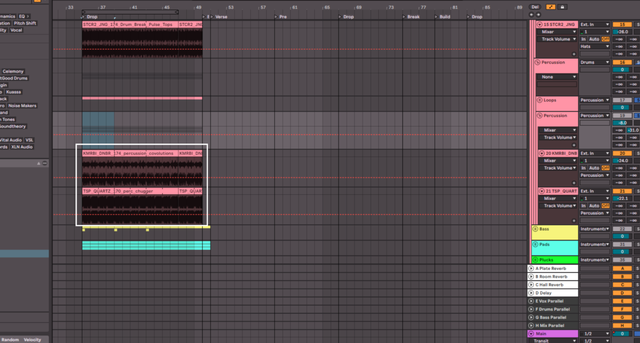 Percussion loop layers added to drum and bass beat