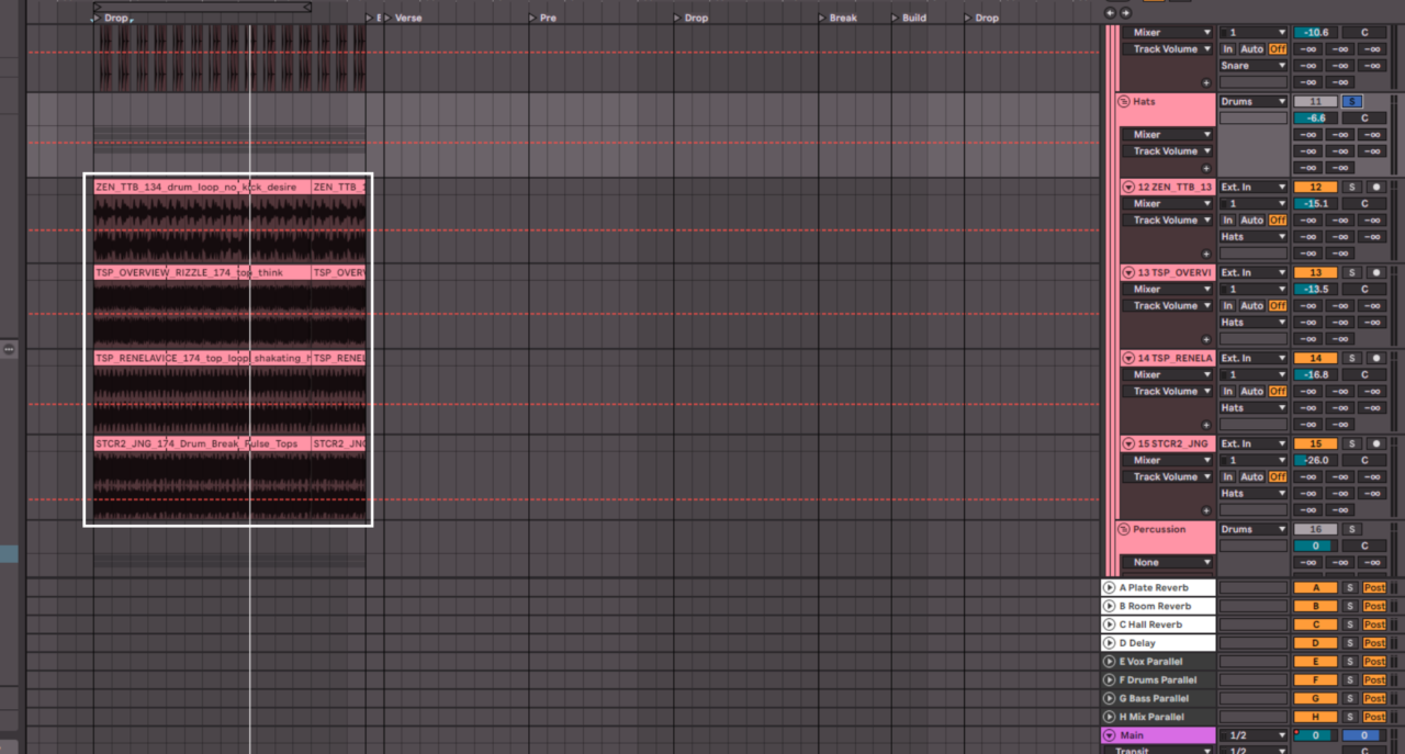 Hi-hat and cymbal top loop layered over drum breakbeat
