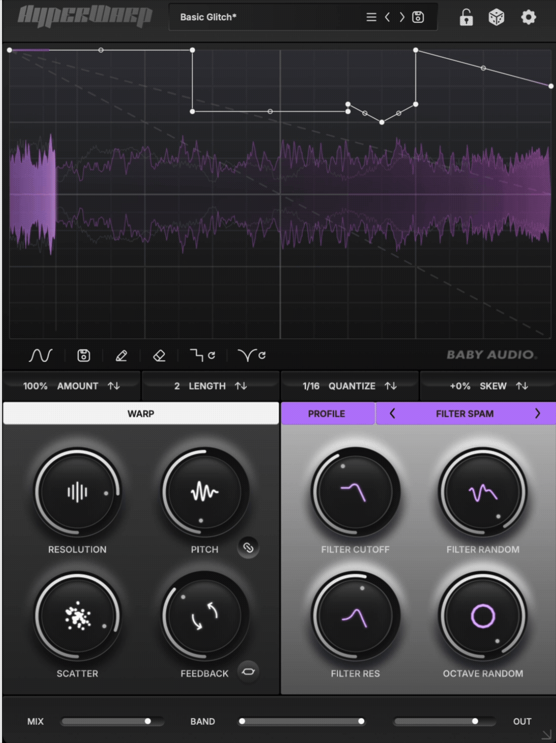 HyperWarp processing audio along a drawn time-warp graph