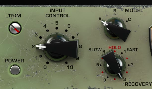 Royal Compressor XT input control, Model A/B/C selector and Recovery knob with HOLD positions